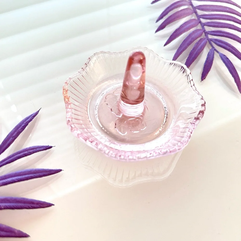 Pink Glass Ring Holder Jewelry Dish